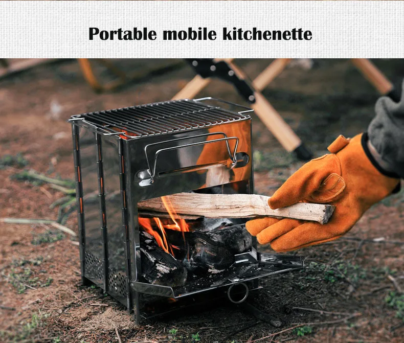 Holzofen, tragbarer Campingkocher, kleiner Holzofen für Zelte im Freien, Grillabende, Picknicks und im Holzfällerhaus – Detail 2