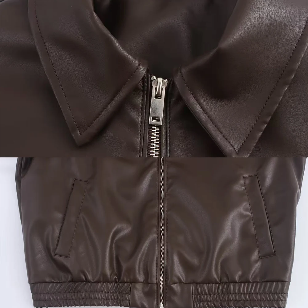 ファッションジャケット女性オートバイスタイルショートコート秋冬服女性長袖ルーズフィット Pu レザー生き抜く