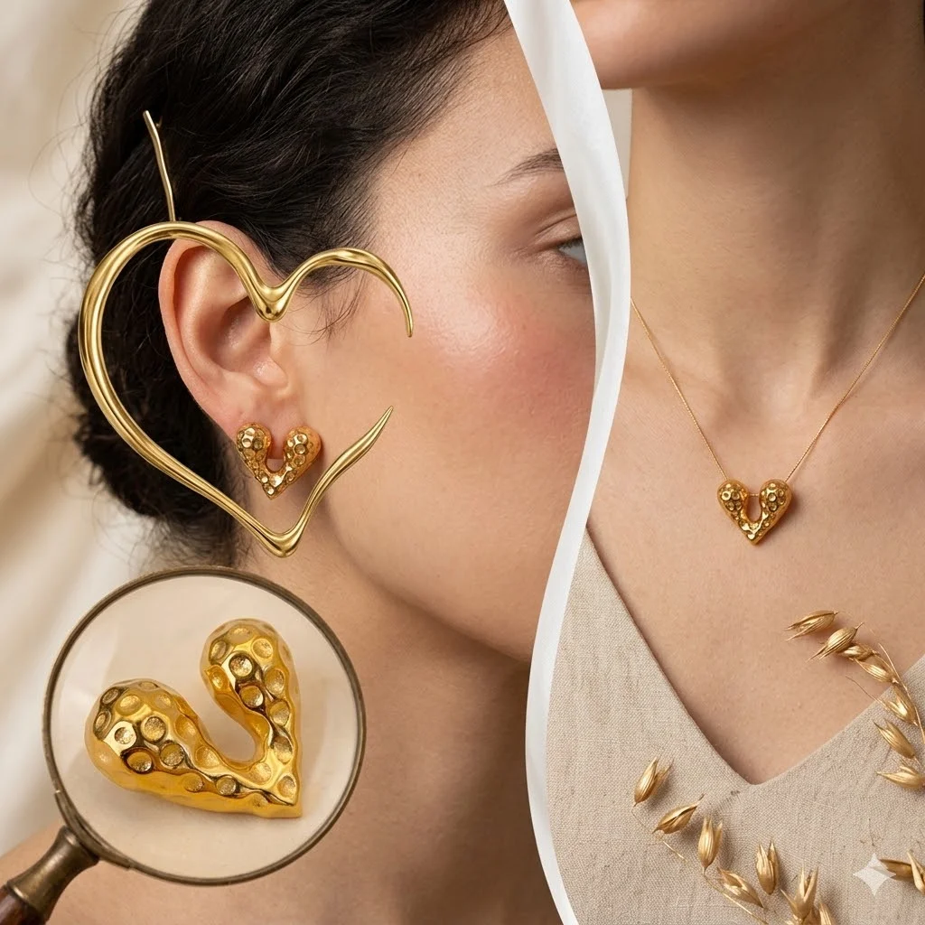 

St-Delan Stylish Liquid Stainless Steel Heart Earrings — 18K Gold-Plated, Designer-Style Everyday Jewelry for Women
