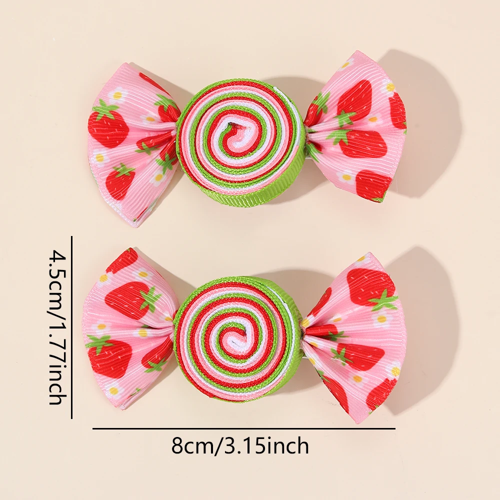 2Pcs Candy Bow Hair Clips Sweet Strawberry Heart Print Hairpins Rainbow Barrette For Girls Kids Children Headwear Accessories image 6