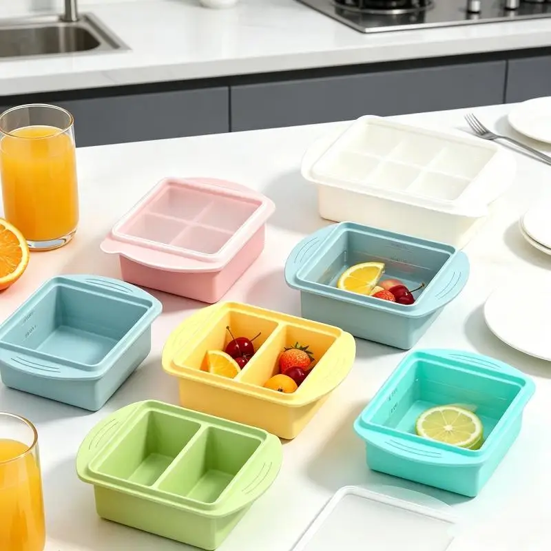 Silicone  Tray With Lid Single Double Compartment Freezer Mold For Summer Drinks