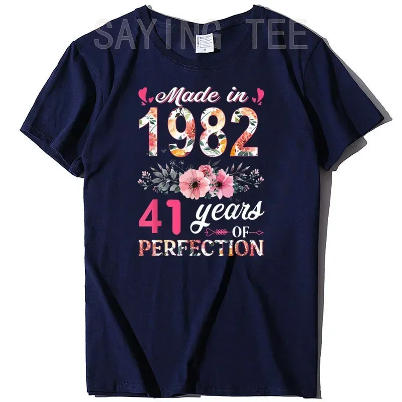 Made In 1982 Floral 41 Year Old 41th Birthday Gifts Women T-Shirt Funny Woman's Fashion Clothing Mom Gift Graphic Tee Tops