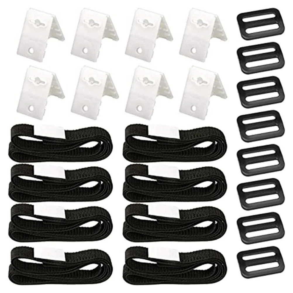 طقم أشرطة بطانية شمسية مكون من 8 أشرطة وعلامات تبويب وألواح سلكية وأبازيم نظام بكرة إينجروند أدوات مرفقة متينة وسهلة التركيب