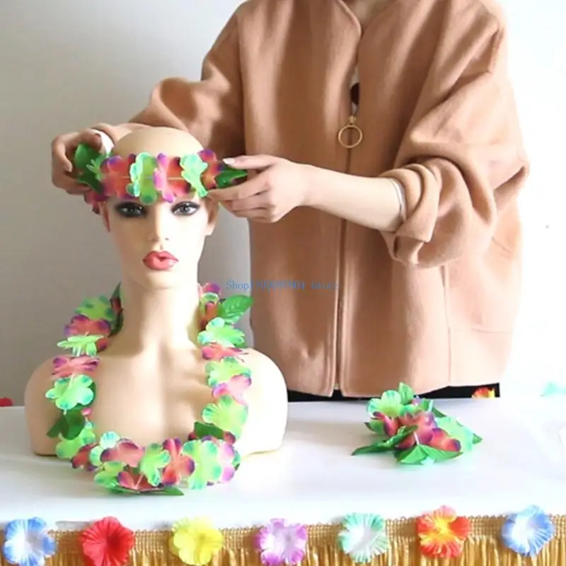 N7YF Hawaiianisches Leis-Set, Halsketten, Stirnbänder, tropische Luaus-Partydekorationen, Zubehör