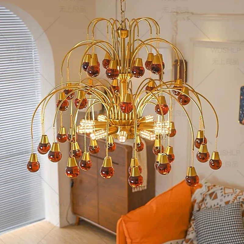 Italian Murano Crystal Chandelier Vintage Red Purple Teardrop Chandelier For Living Dining Room Nordic Cherry Glass Pendant Lamp