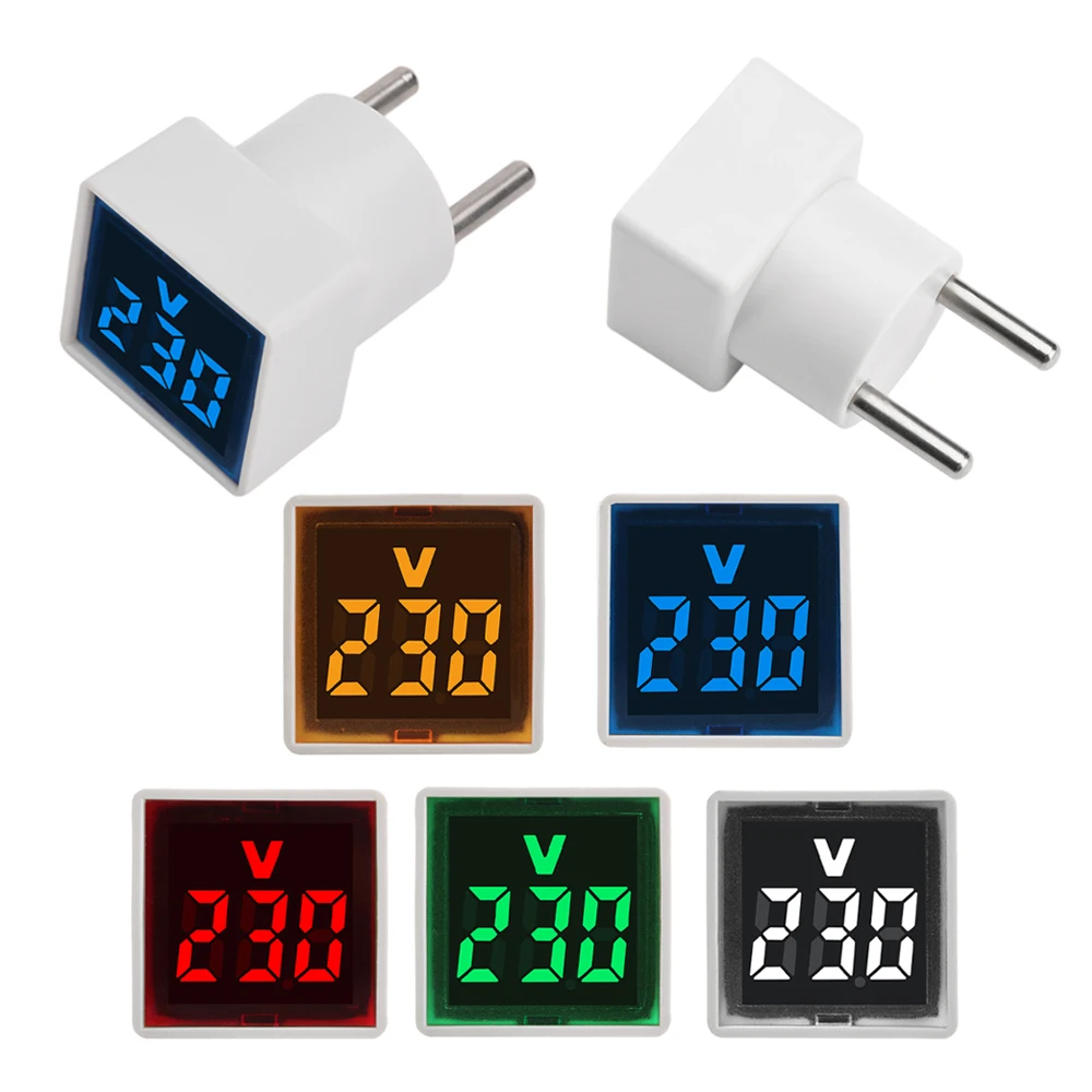 AC 220V 50~500V LED Digital AC Voltmeter Indicator LED Lamp Square Voltage Measuring Instruments Signal Light EU Plug