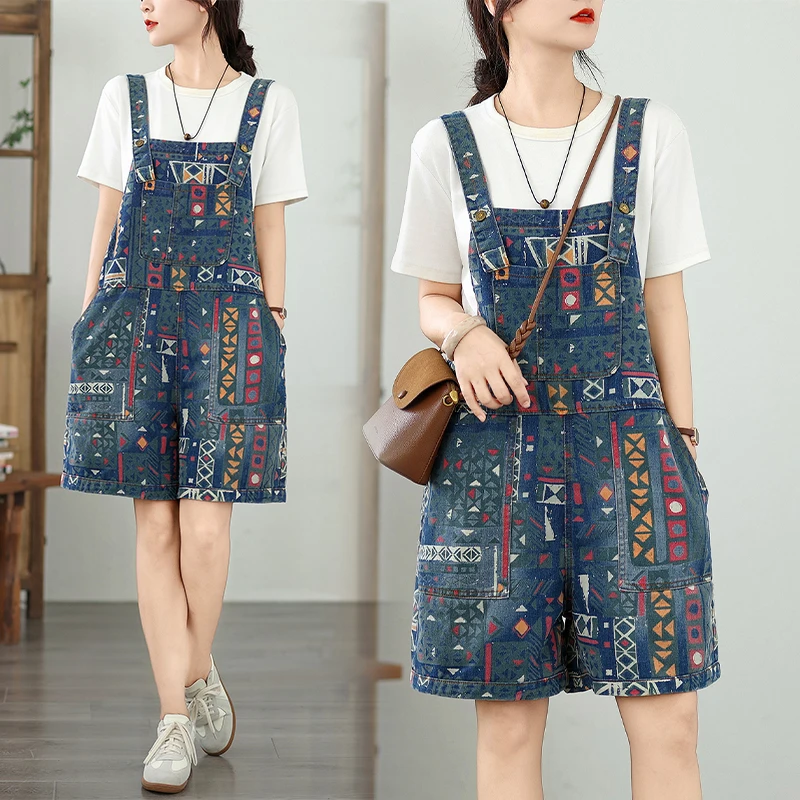 

Новые летние тонкие широкие джинсы orts, повседневные хлопковые джинсовые брюки с принтом, свободные брюки пяти дюймов для женщин больших размеров