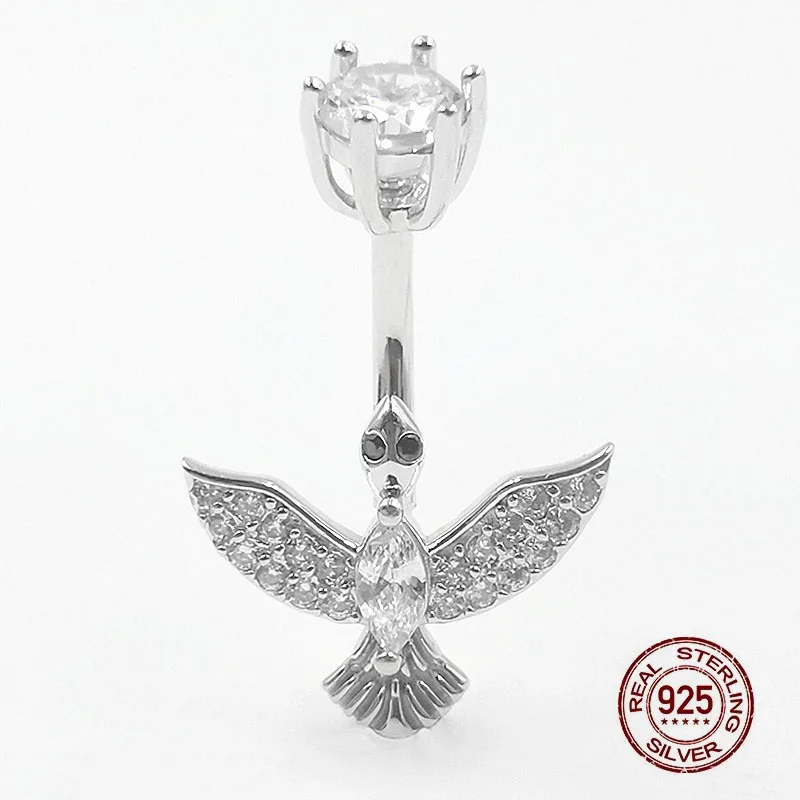 Eagle Belly Ring for Women 925 Sterling Silver Belly Button Ring Zircon Hawk Dangle Belly Navel Piercing Body Jewelry