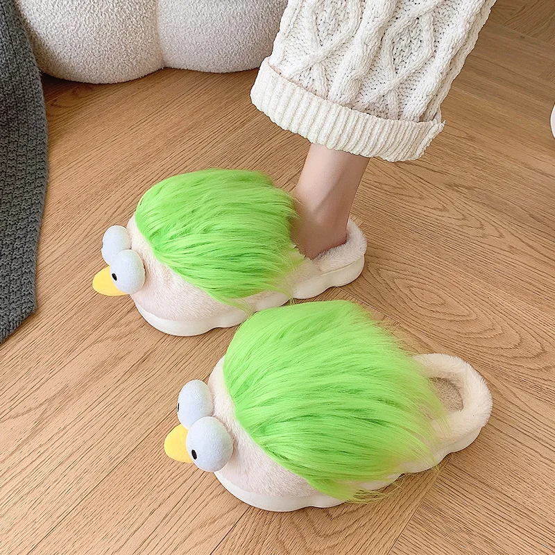 

Autumn Winter New Wacky Cotton Slippers Cute Keep Warm Non-Slip Comb Hair Slippers Warm Thicken Children's Home Shoes