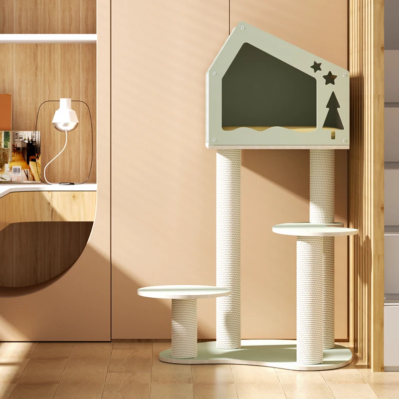 

Wholesale Customized Christmas Cat Tree House Nature Wooden Tree Tower Cat Climbing Tree House Furniture Indoor