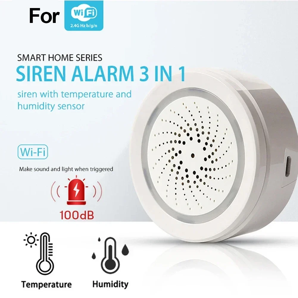 

ForTuya WiFi Alarm Siren 100dB With Temperature And Humidity Sensor Strobe Light Push Alarm Notifications To Your Phone