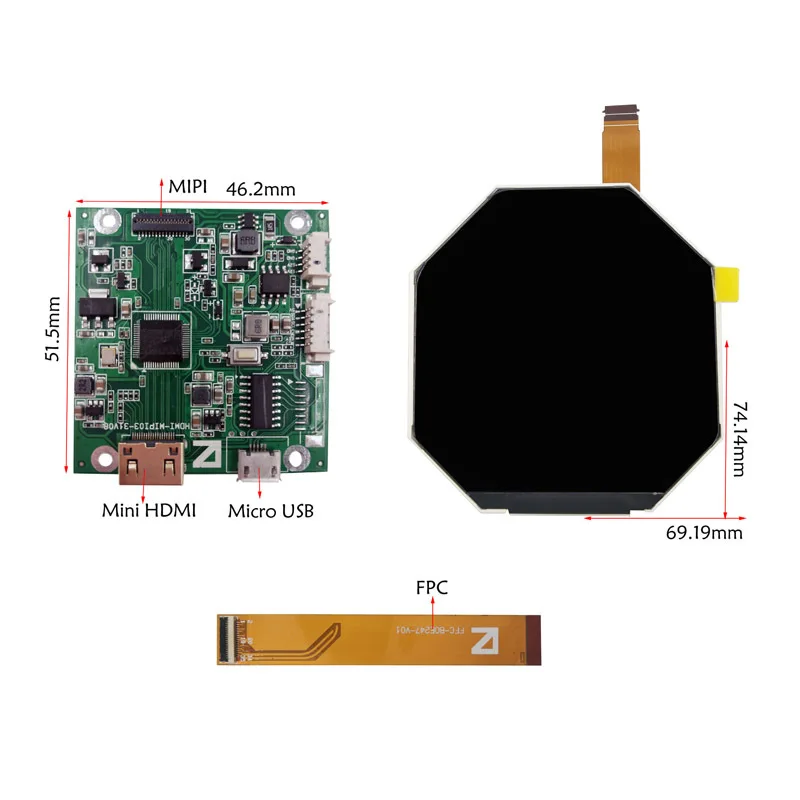 BOE EV025Z6M-J80 2.5 Inch 480x480 Resolution Circular Display With Driver Board Set