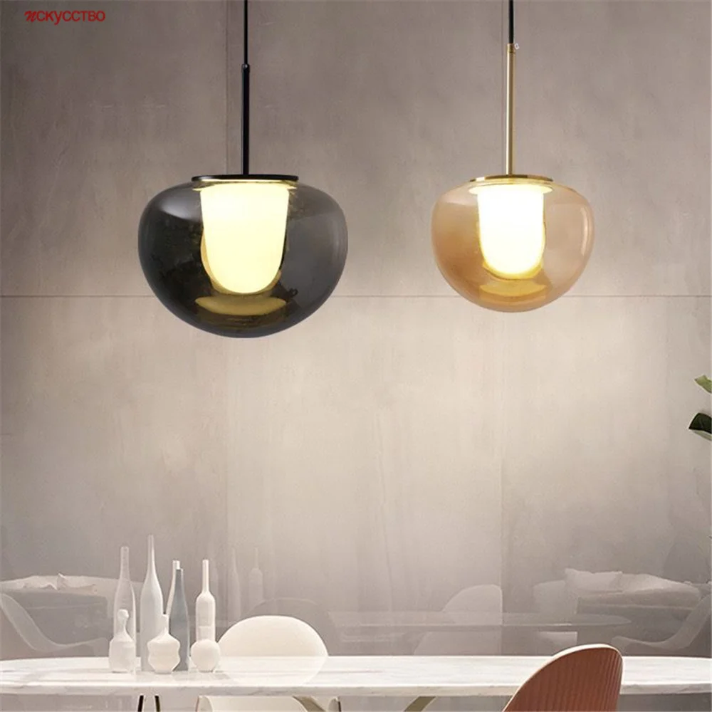 

Modern Italian Design Grey Amber Glass Led Pendant Lights Kitchen Dining Table Bar Cafe Hanging Lamp Fixtures Home Deco Luster