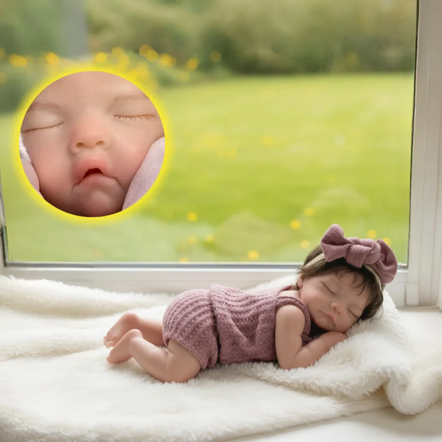 

25cm Open Mouth & Rooted Hair Solid Bebe Reborn Girl With Waterproof Silicone Body Handmade Lifelike Realistic Newborn Girl Doll