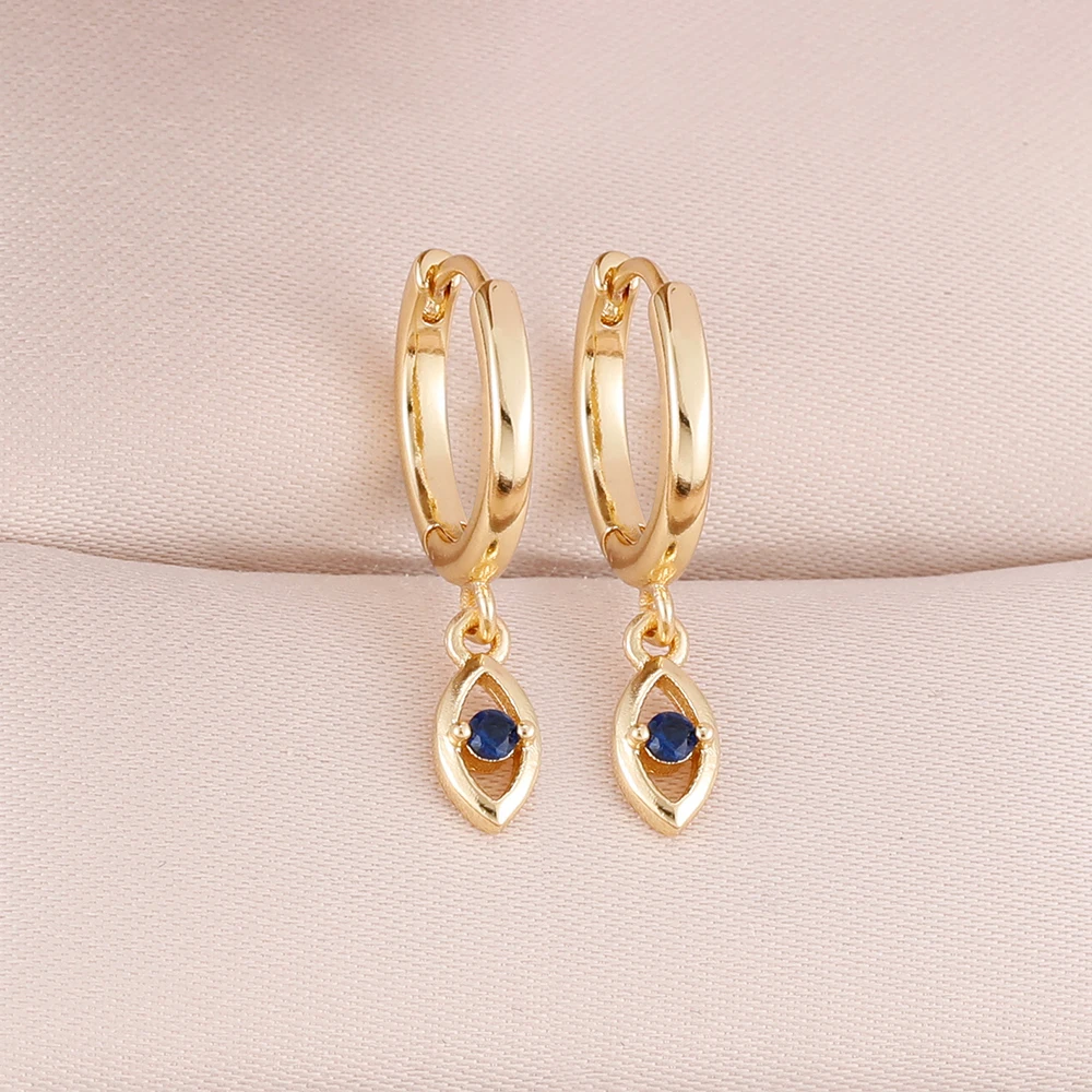 Trendy Evil Eye Gold Plated Hoop Earrings For Women Zircon Blue Eye Drop Earrings Lucky Amulet Dainty Jewelry Gifts - view 4