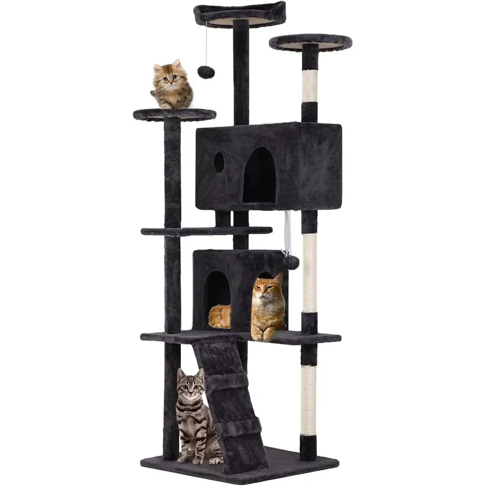 

70 Gray Cat Tower with Multi-Level Play, Sisal Posts, Plush Perches, Toys for Kittens & Adults