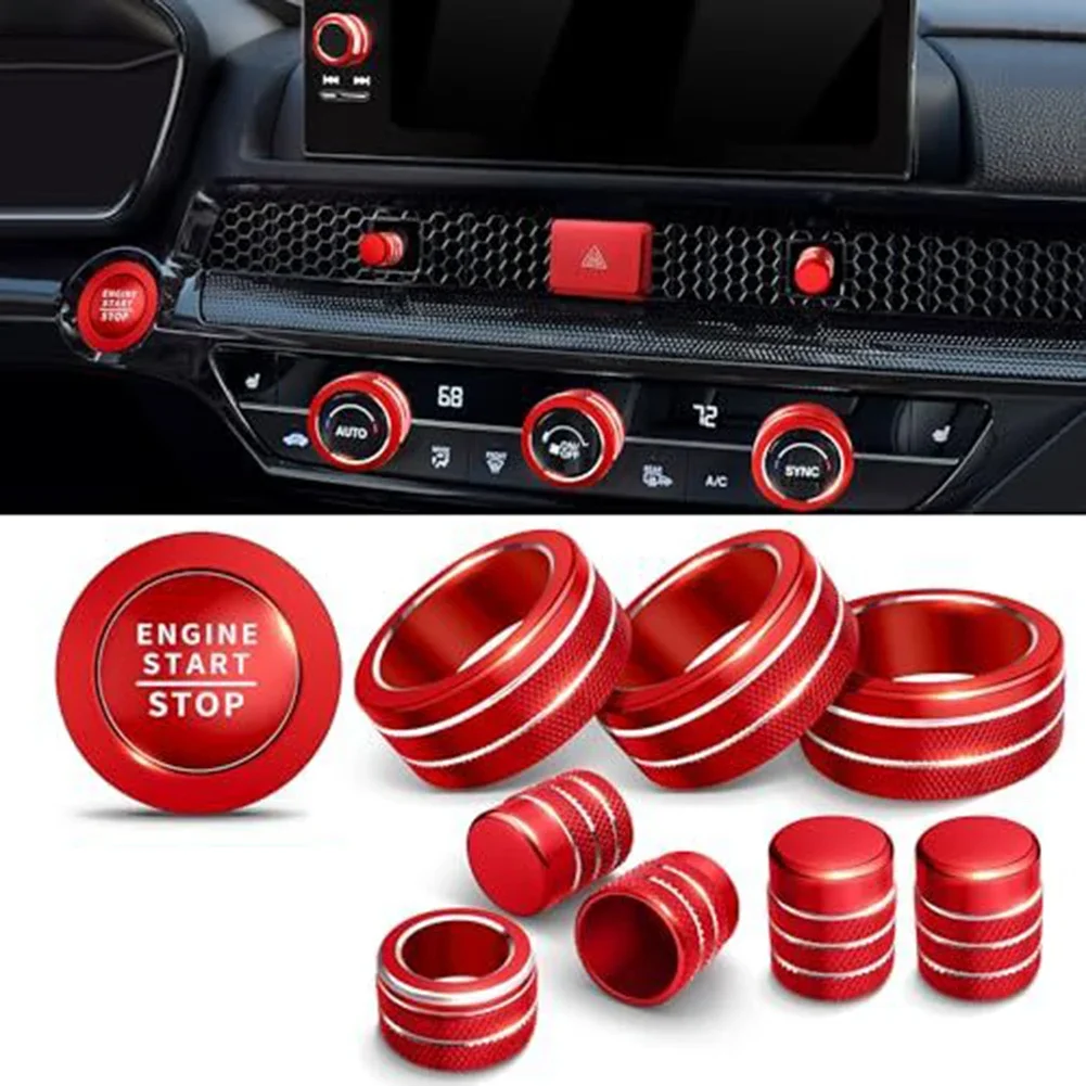 

10pcs A/C Air Vent Radio Knob Cover For Honda For Civic For CRV For ACURA For Integra Vibrant Red Trim Push Start Button Cover