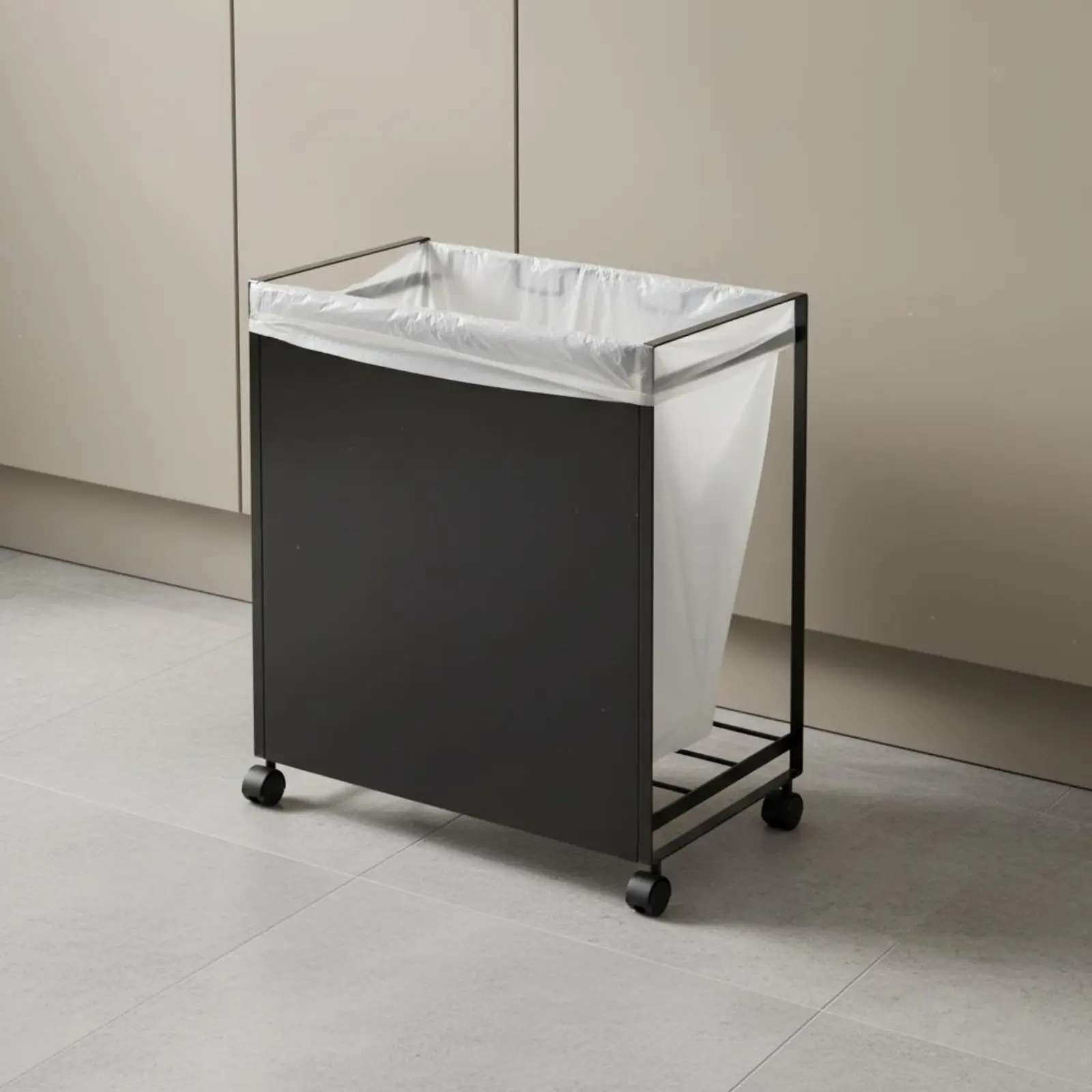 Trash Bag Holder Stand with Wheels Garbage Bag Holder Waste Paper Bin Rack Space Saving Trash Can Stand Easy to Clean for Office