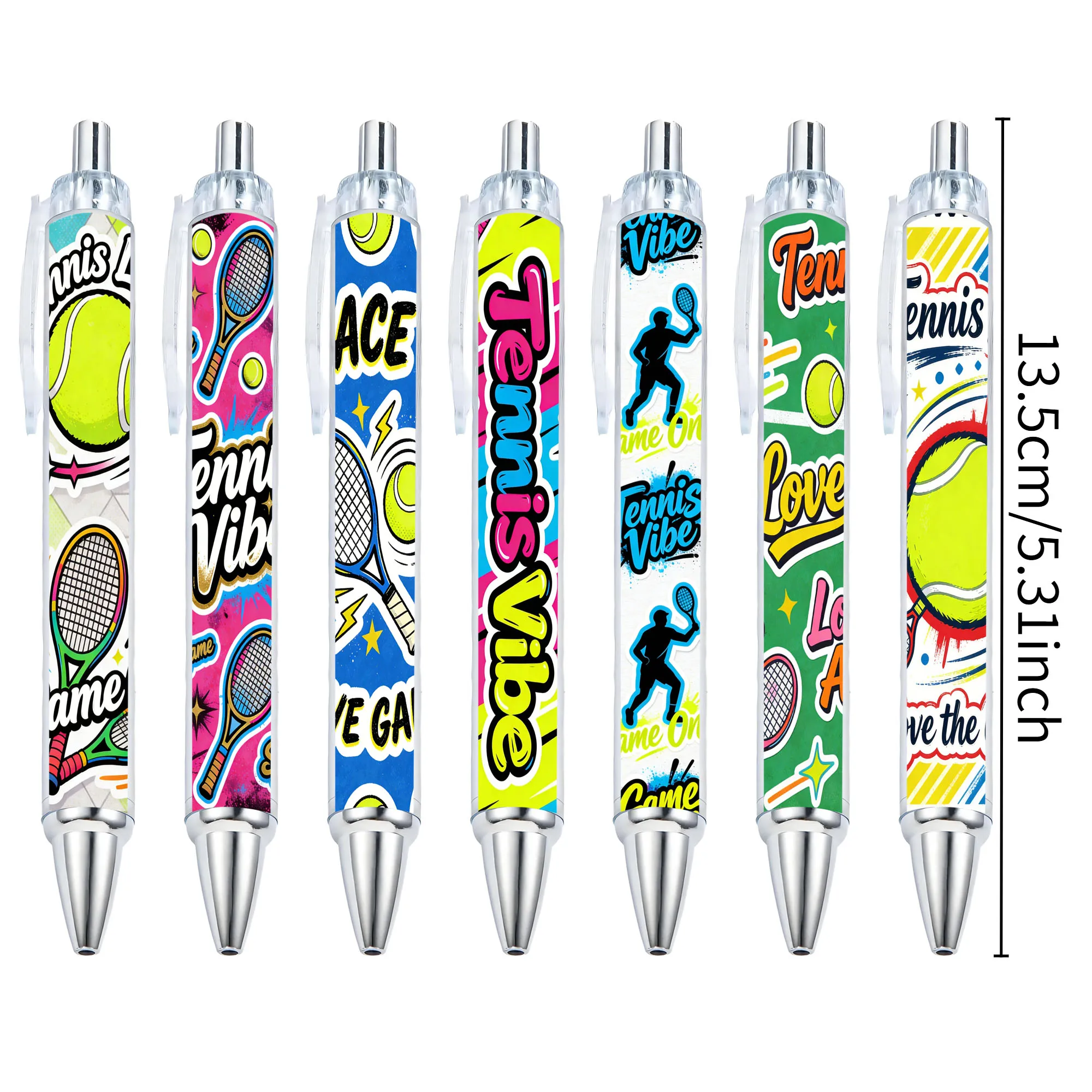7pcs Sports Style Tennis Theme Press Ballpoint Pen for Students' Daily Writing Stationery Pen in the New Year Season