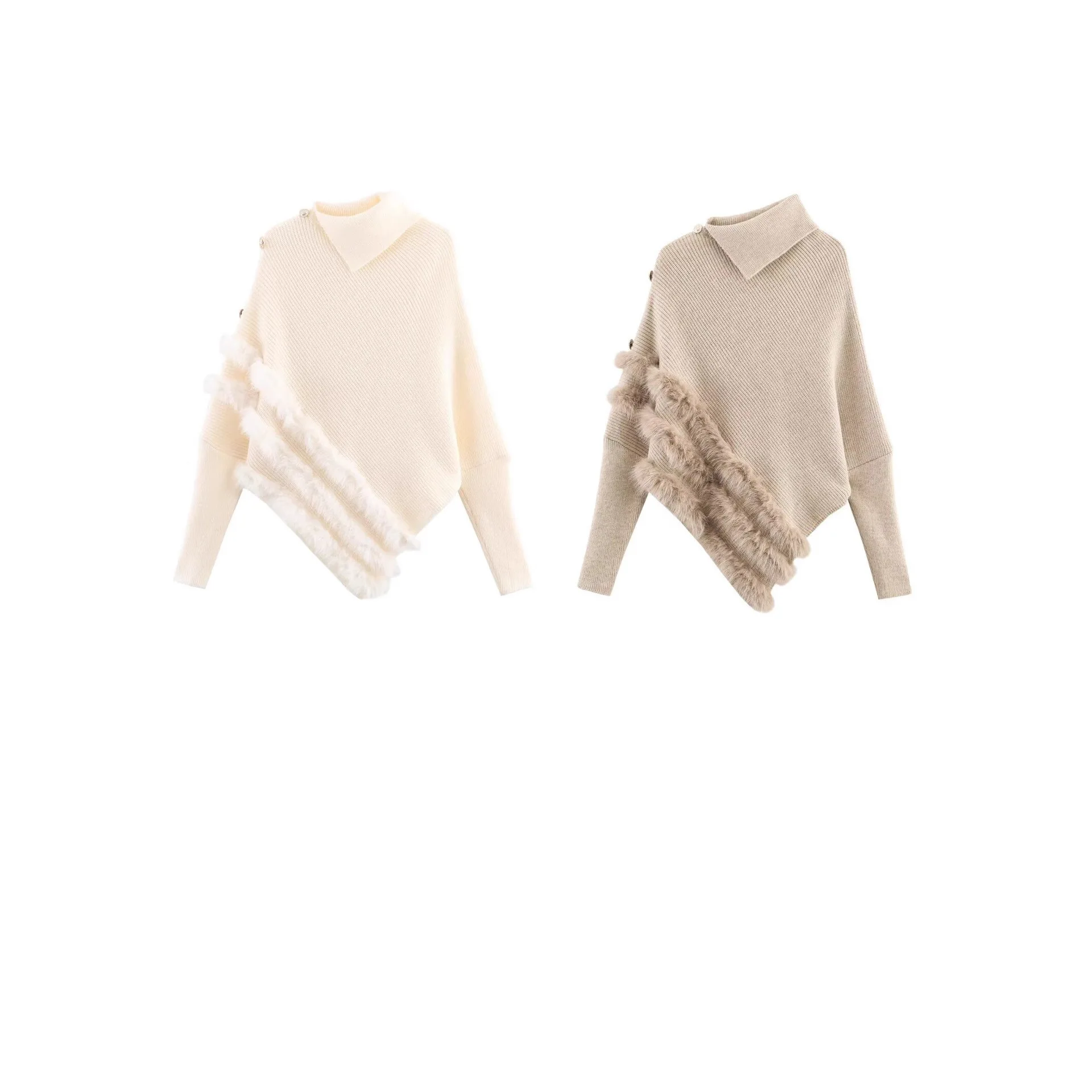 

Chic Design Long Sleeve Pullovers For Women Irregular Half High Collar Knitted Sweater Simple Solid Color Versatile Knitwear Top