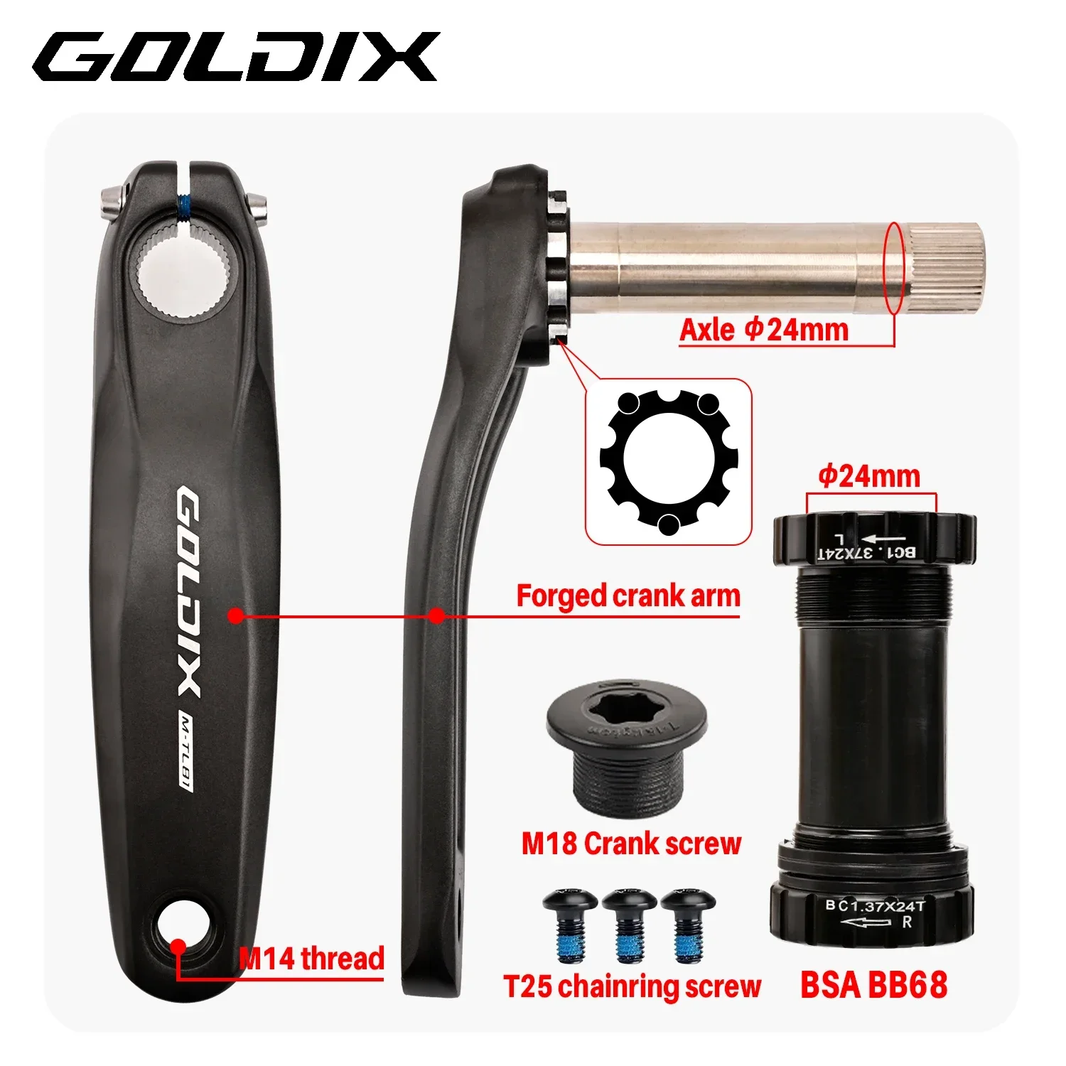 GOLDIX XC MTB Bike Crankset 10/11/12 Speed SL Narrow Wide Chainring 32T-42T 165/170/175mm Length Crank Arm for 3Bolt Crank
