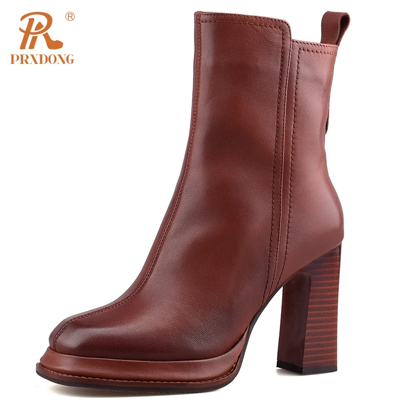 

PRXDONG INS Retro Women's Shoes 2023 New Autumn WInter Warm Ankle Boots High Heels Platform Black Brown Dress Party Work Shoes 7