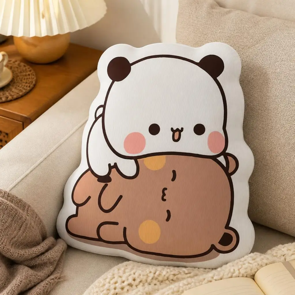 Cute Panda and Bear Irregular Shaped Pillow Stuffed Animal Cushion Cartoon Throw Pillow for Sofa Home Decor Gift for Kids