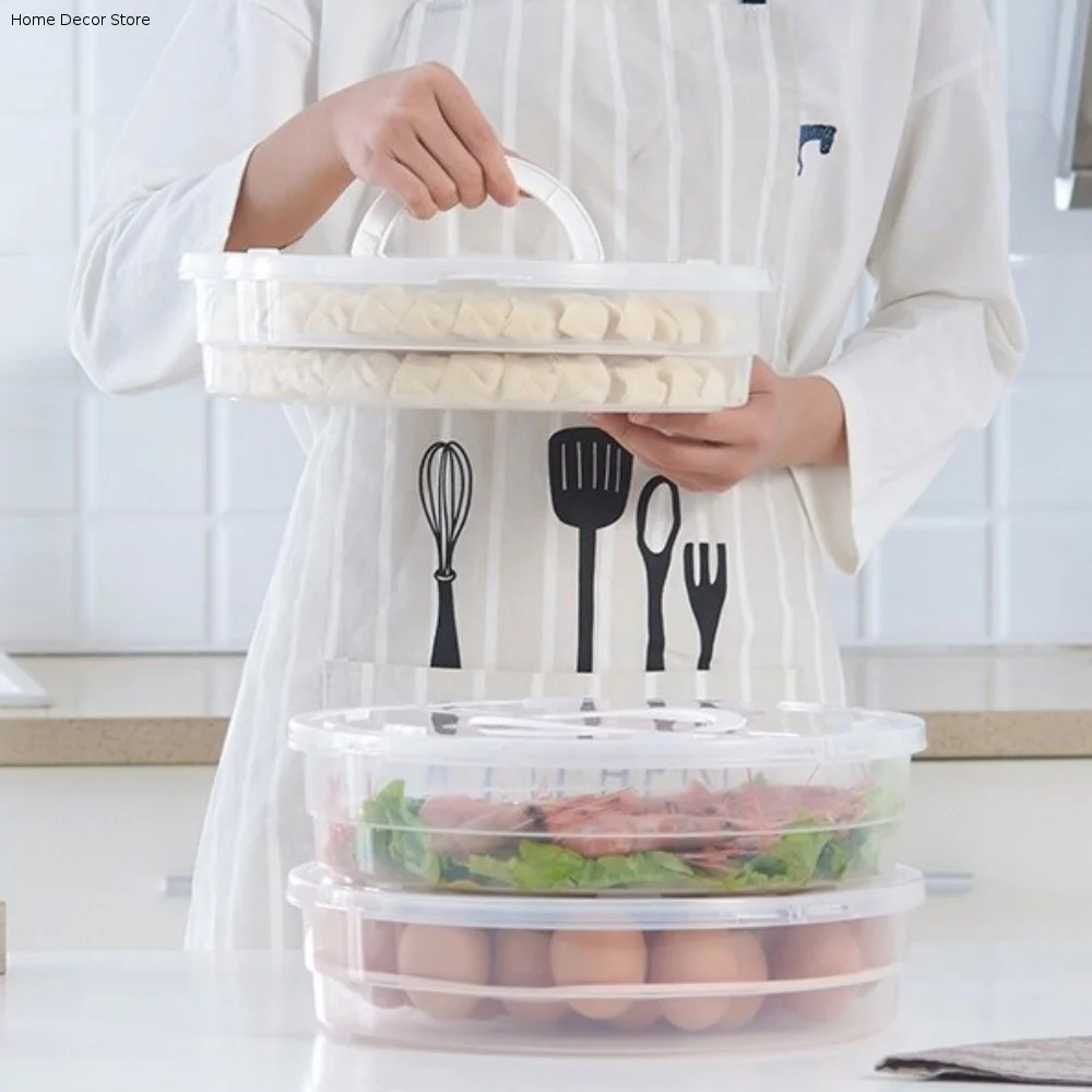 Clear Dumplings Organizer Reusable With Sealed Lid Round Dumpling Box Space Saving Multilayer Refrigerator Organizer Bin