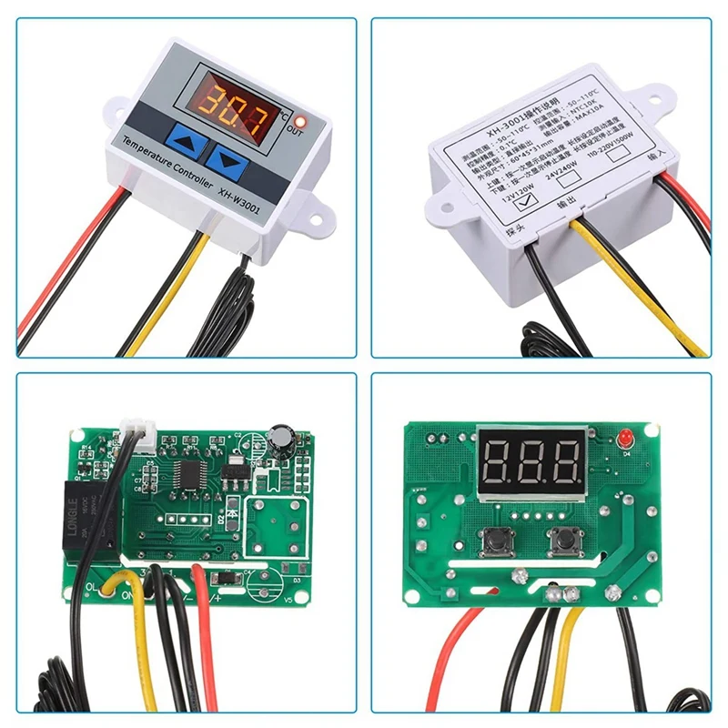 4Pc XH-W3001 Digitale Temperatuurregelaar Module Thermostaatschakelaar Waterdichte Sonde Elektronische Thermostaat 12V 10a 120W