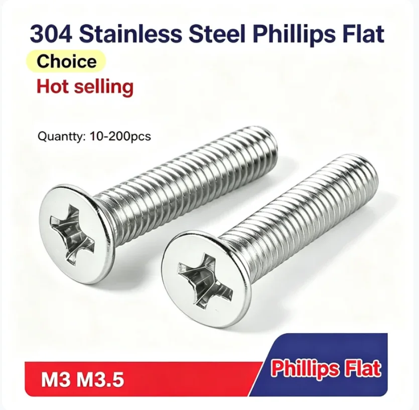 200/100/50/10pcs M3 M3.5 Phillips Flat Countersunk Head Screw Bolts Length 3-100mm m3screw m3.5screw boltm3 boltm3.5 bolts