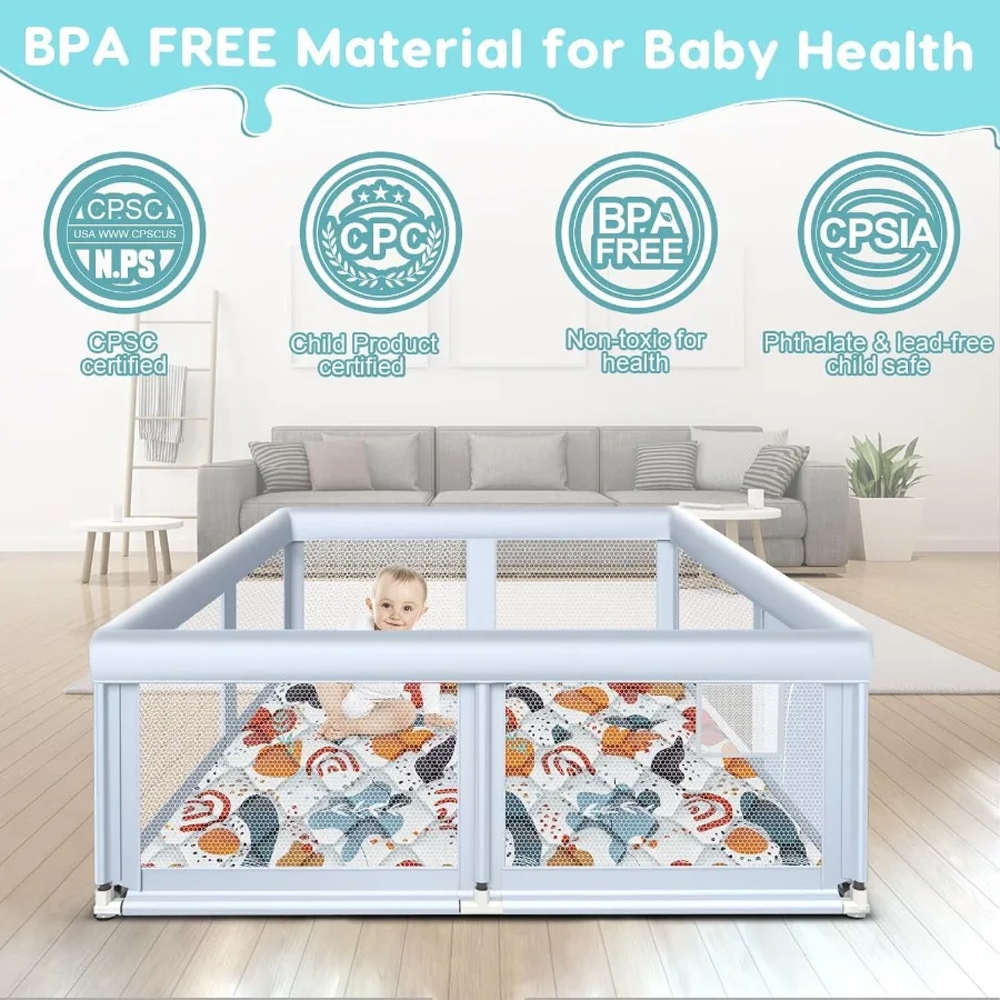 65" ×50" Large Baby Playpen with Mat Baby Playard for Babies and Toddlers Play Pens for Indoor and Outdoor Sturdy Safety Play Y