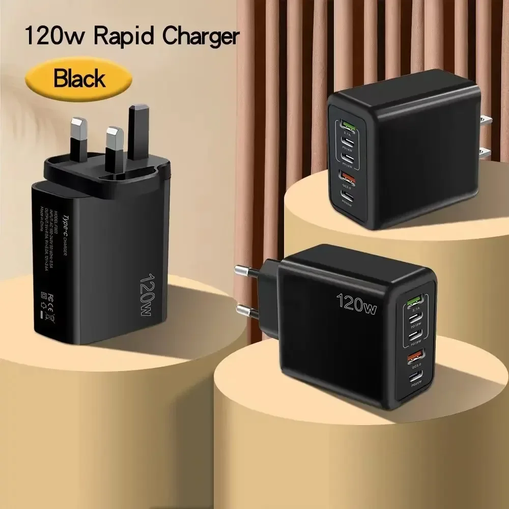 Total 120W USB Fast Charger Multi Ports USBC PD Charger Quick Charge 3.0 Wall Phone Charger Adapter for iPhone 16 15 14 Samsung