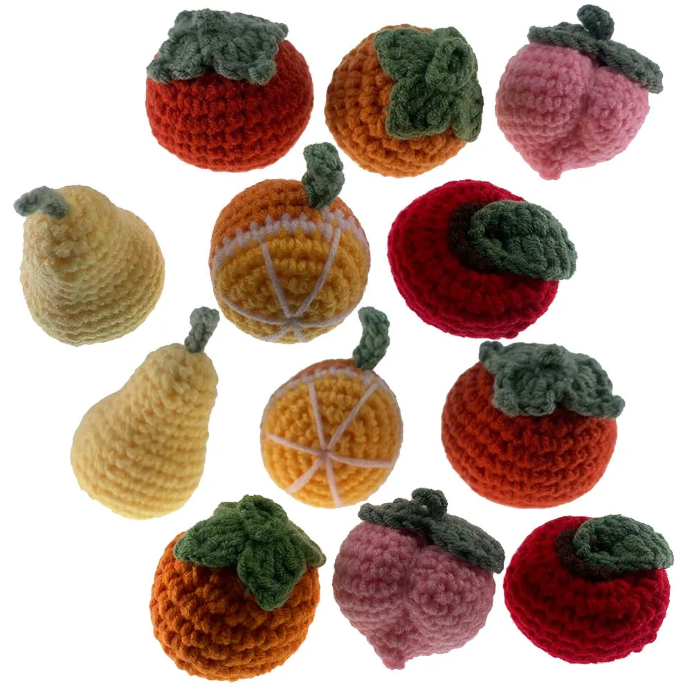 2Pcs Hand-knitted Cotton 3D Fruit For Kid\'s Hairpin Women\'s Clothing Crochet DIY Keychain Pendant Accessories