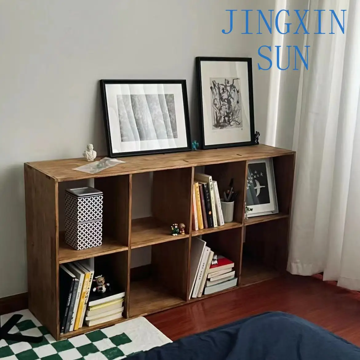Old elm new bookcase floor-to-ceiling bookshelf palace grid household shelf storage cabinet layered locker pure