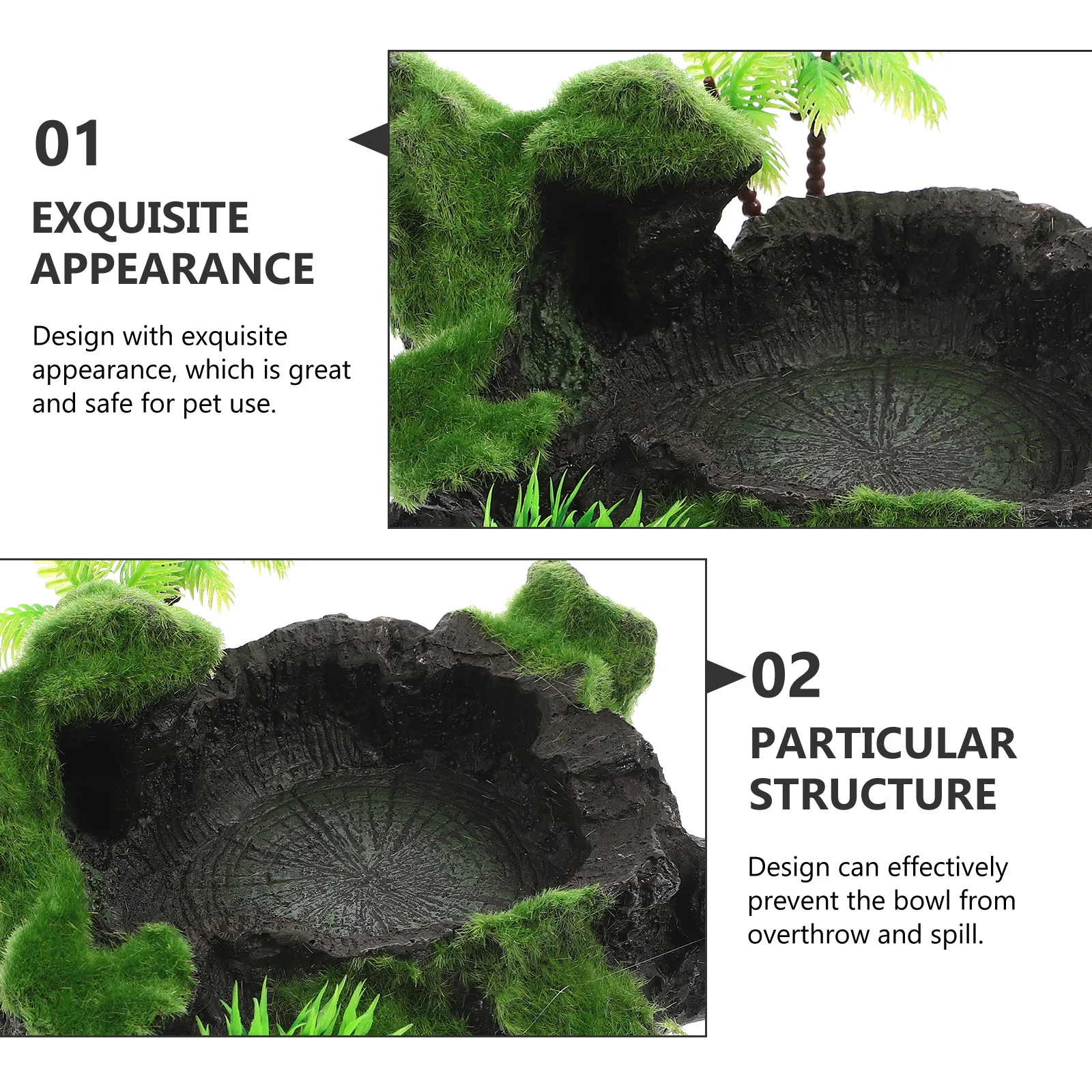 طبق تغذية الزواحف الراتنج عدم الانزلاق للسحالي القرن الضفادع تررم وعاء الماء ديكور طبيعي مقاوم للاهتراء #4