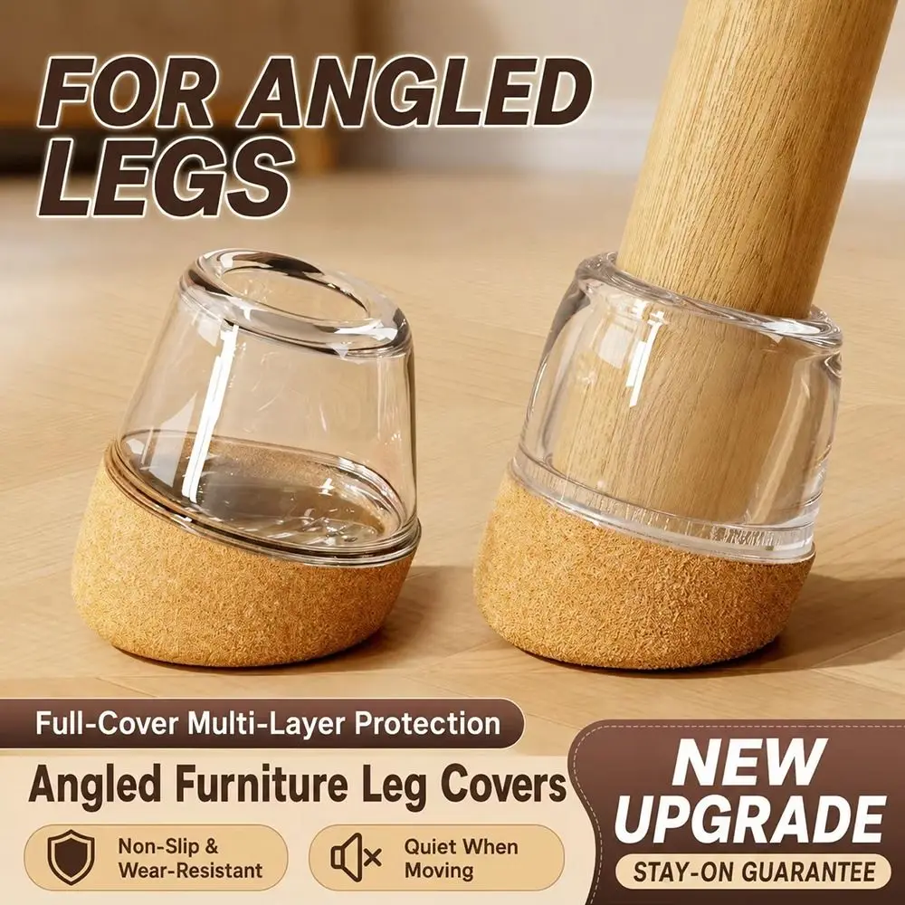 4Pcs 15-25° Diagonal Round Chair Leg Caps Thick Felt Pads Wrap Design Chair Leg Protectors Noise Reduction Silicone