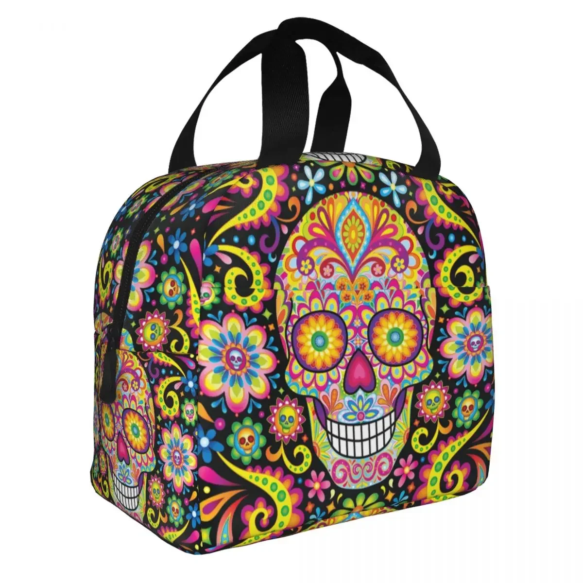 Mexican Sugar Skull Day of The Dead Art Insulated Lunch Bags Women Resuable Thermal Cooler Food Lunch Box Outdoor Camping Travel