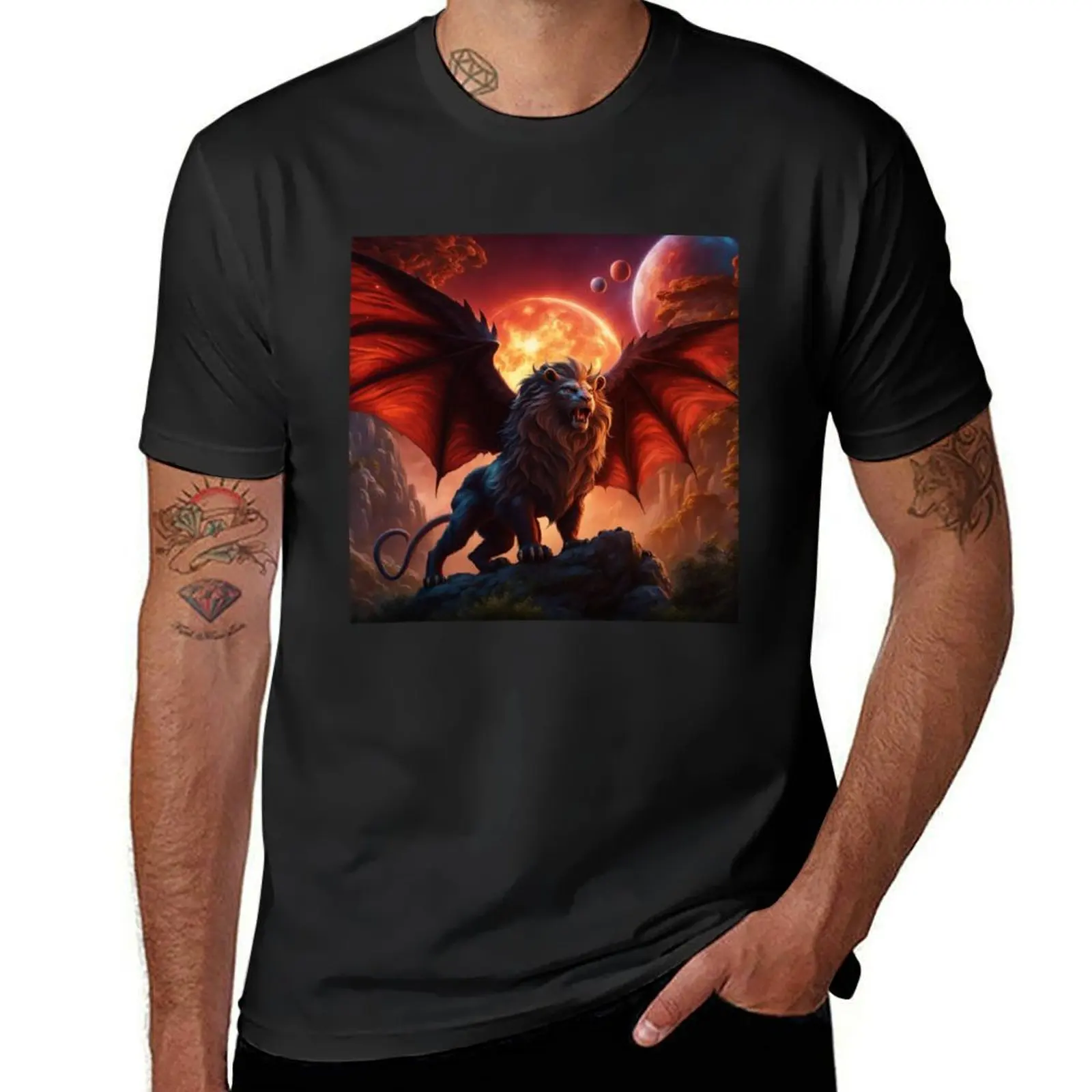 A Manticore-ish Chimera Under The Cosmos T-Shirt summer tops anime clothes t shirts for men pack