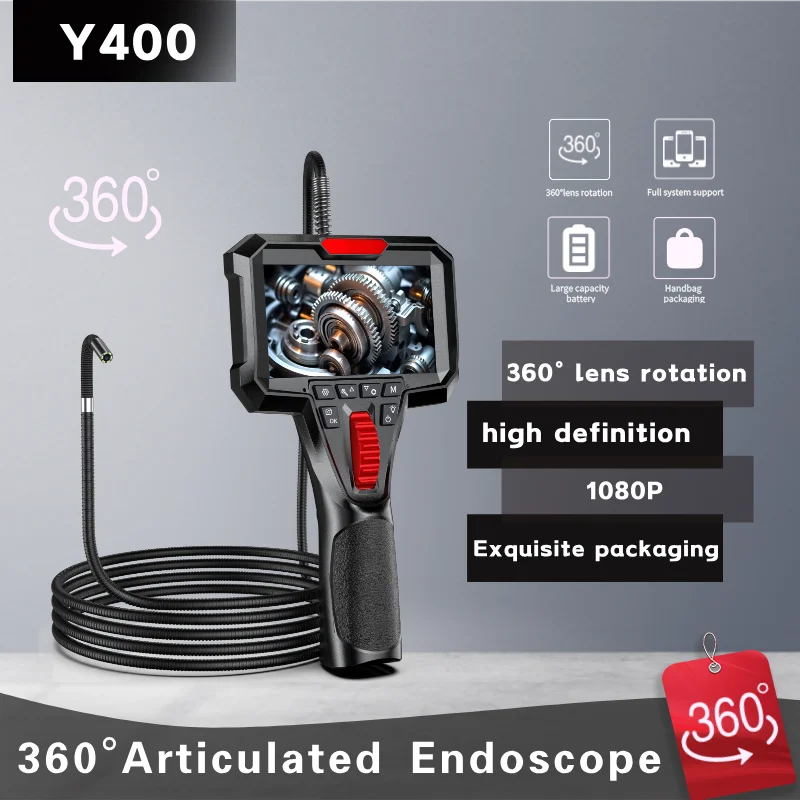 4.3 بوصة 360 درجة عدسة دوران التوجيه الصناعي Borescope 1080P 6 مللي متر المنظار كاميرا الأنابيب التفتيش المنظار المفصلي