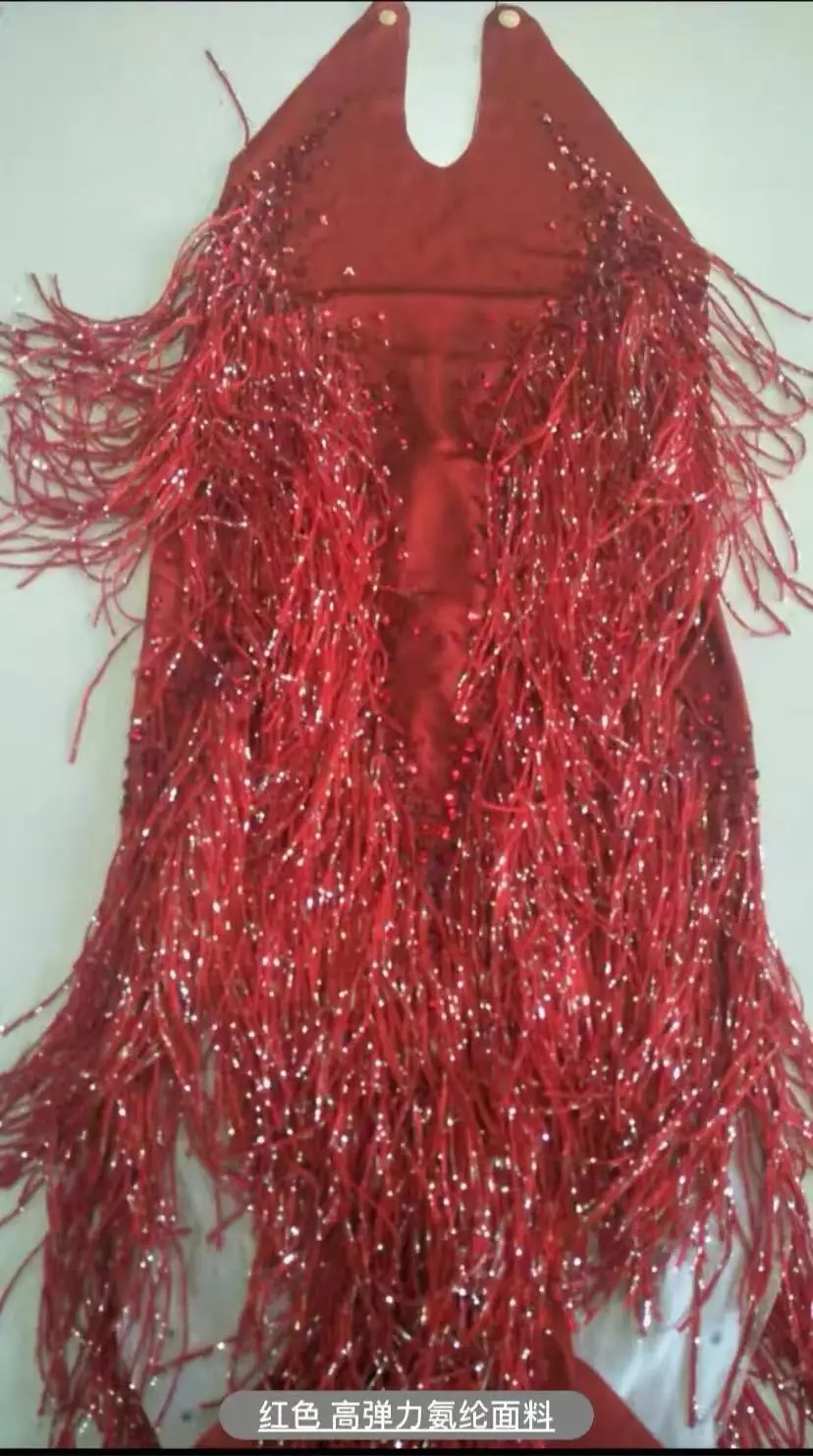 섹시한 나이트클럽 바 여성용 진주 반짝이 태슬 하이 엘라스틱 바디수트 가수 댄스팀 무대 의상 파티 프로모션 생일 의류