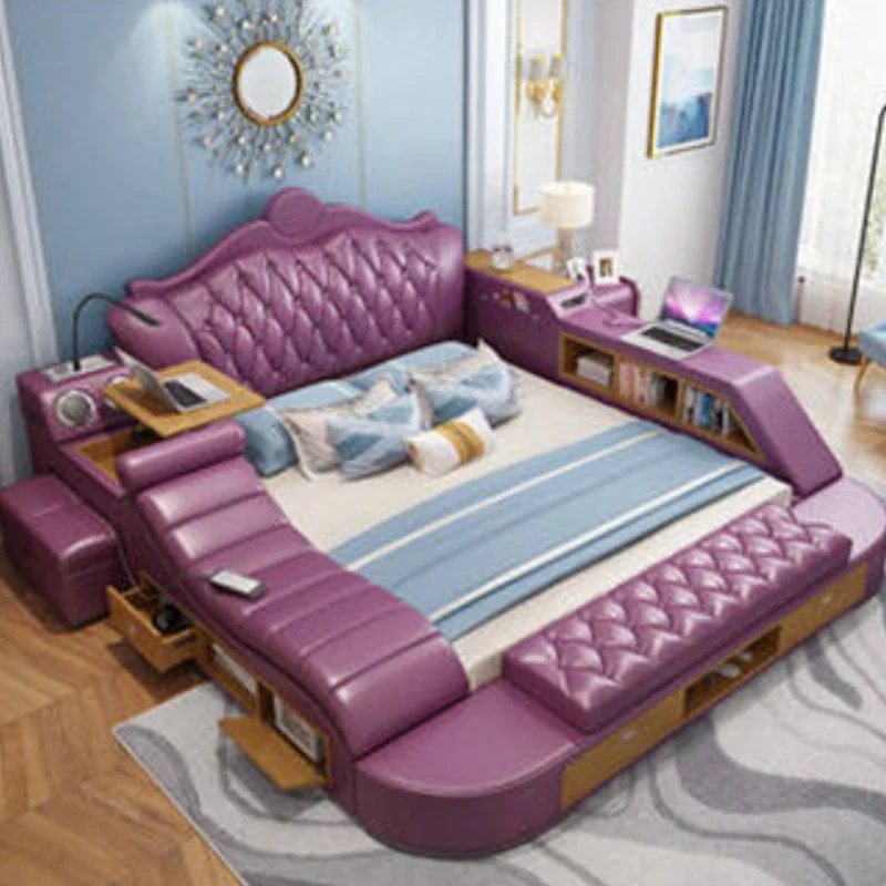 

Multifonction European Nordic Double Bed Aesthetic Queen White King Double Bed Modular High End Camas Matrimonial Home Furniture