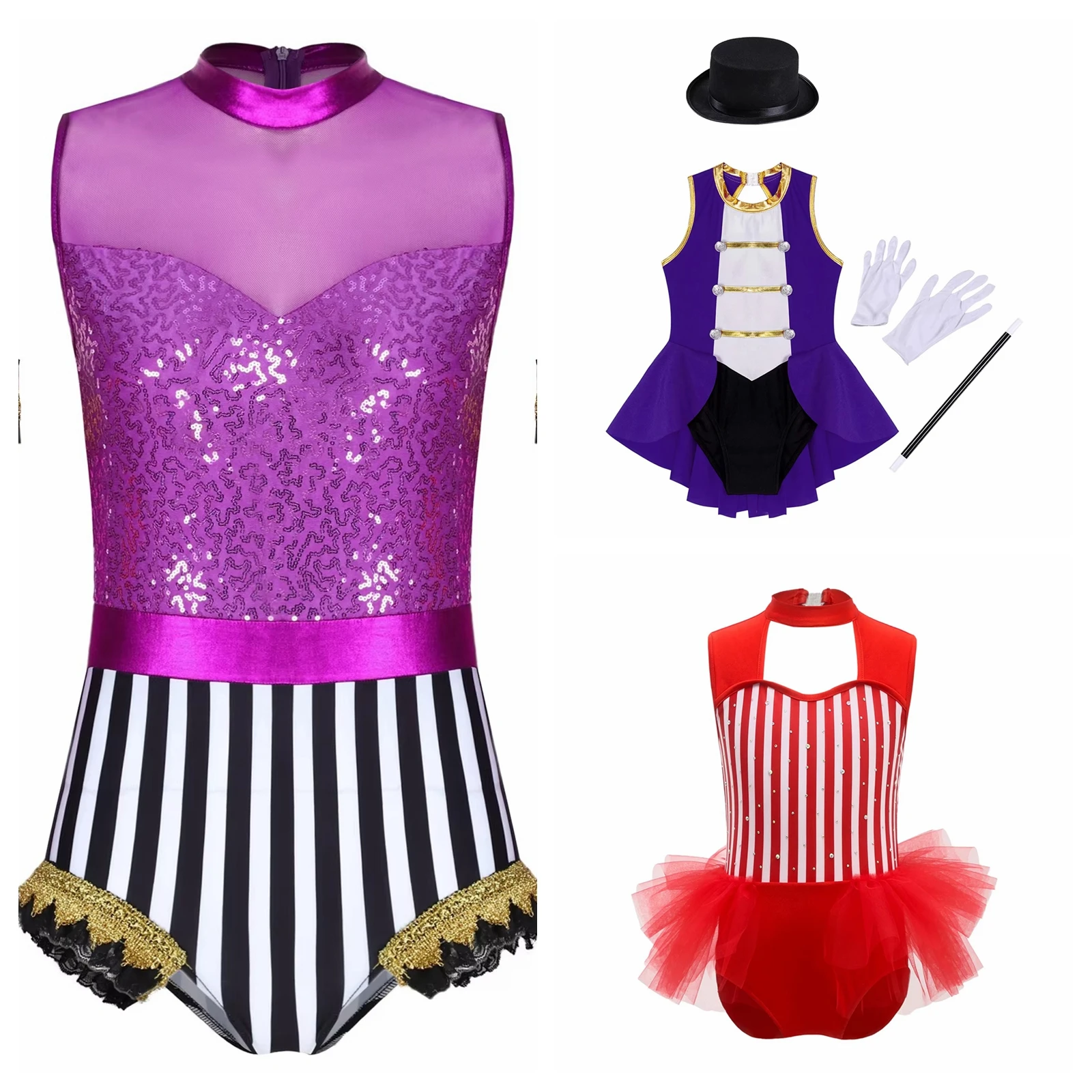

Girls Circus Clown Outfits Cosplay Dance Leotard Drum Majorette Ringmaster Fancy Dress Halloween Carnival Performance Costume