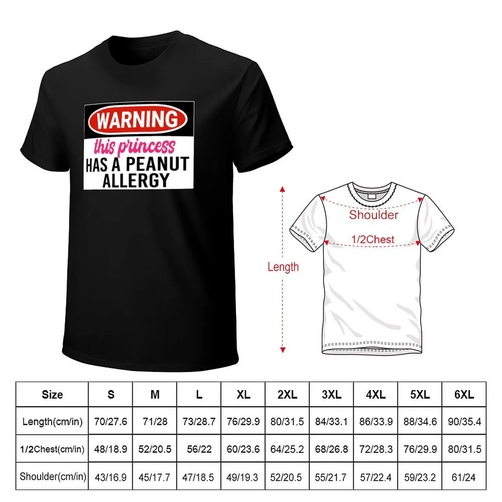 Warning this Princess has a Peanut Allergy - Peanut Allergy Awareness Warning Sign T-Shirt Plus Size Summer Casual T-Shirt