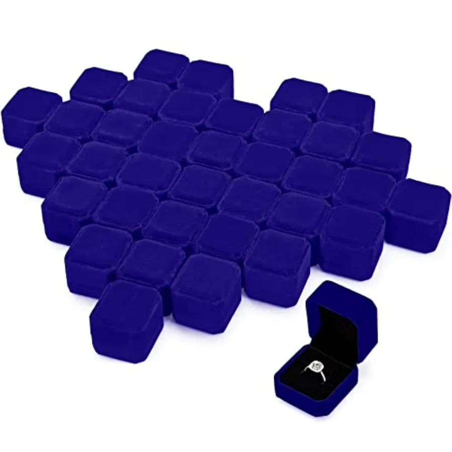 

Набор из 36 коробочек для колец оптом: синие бархатные футляры для ювелирных изделий, серег, демонстрационные коробки для обручальных колец, для упаковки на свадьбу, помолвку, церемонии