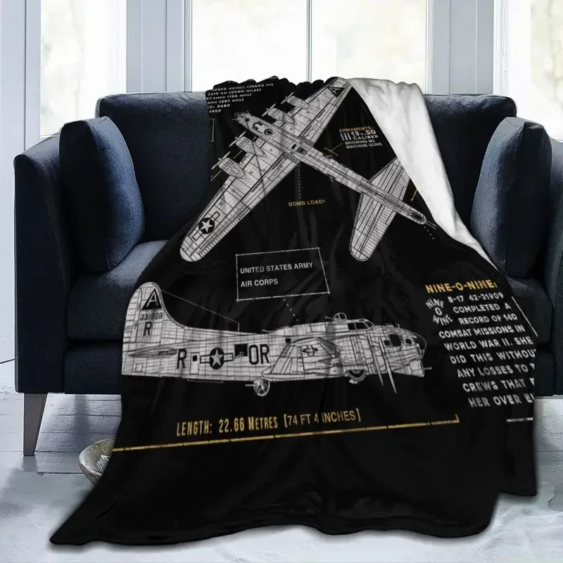 B-17 Flying Fortress Spitfire Blanket Fighter Plane WW2 War Pilot Aircraft Airplane Warm Soft Flannel Throw Blankets All Seasons