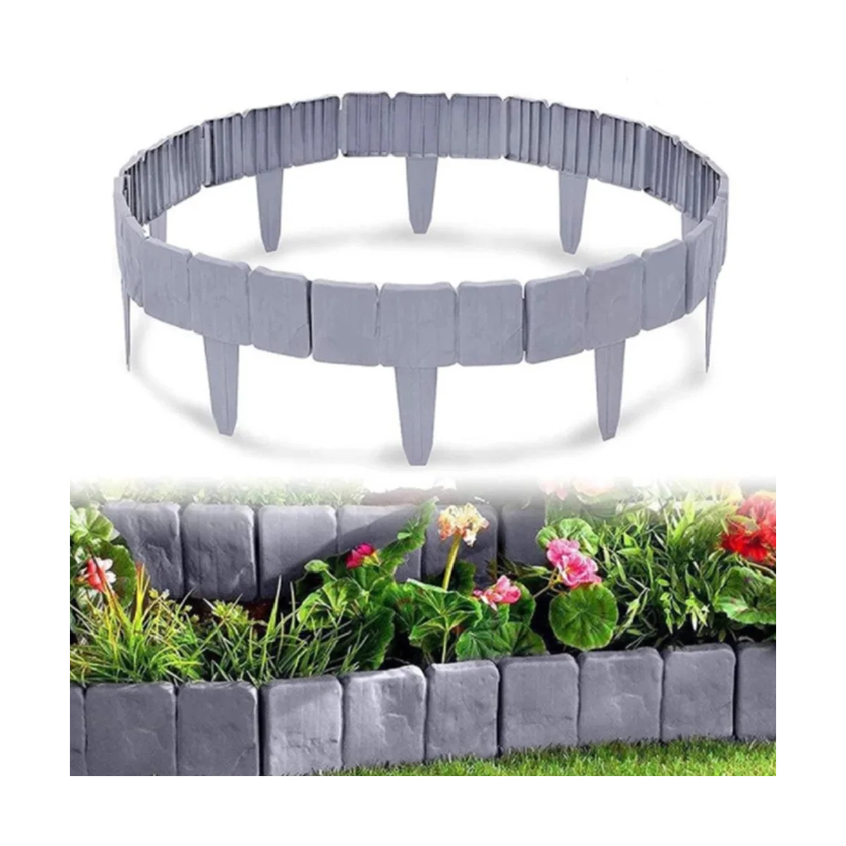 Clôture de jardin en plastique PP, clôture insérée, enge de jardinage, clôture de jardin, effet pierre, pelouse, 32 pièces