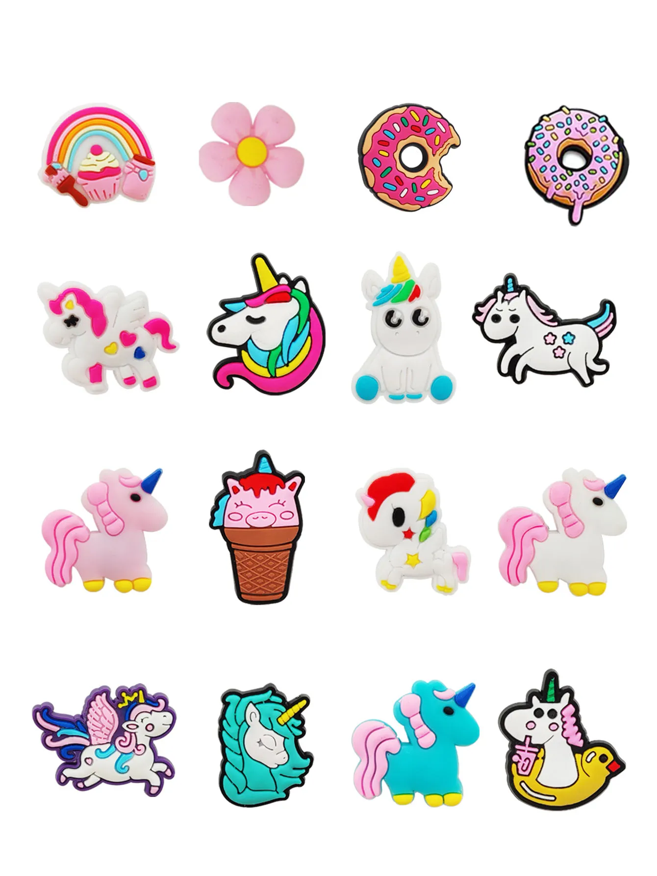 16Pcs Cute Unicorn Series Shoe Charms For Shoe Key Chain Sandals Beach Bags, PVC Shoe DIY Decorations Charms For Premium Quality