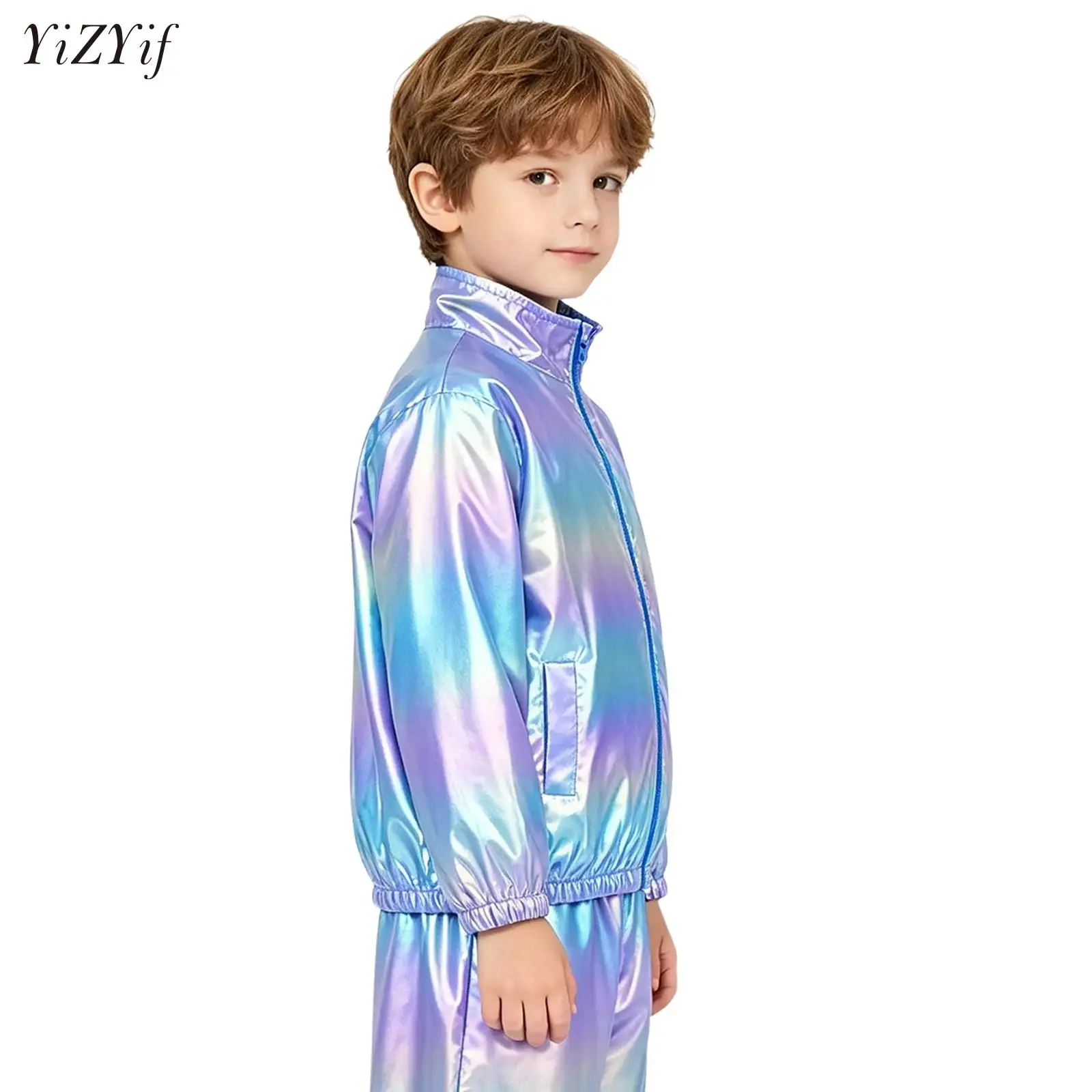 Kids Girls Hip Hop Jazz Street Dance Performance Costume Long Sleeve Zipper Lightweight Baseball Jacket Bomber Coat Streetwear