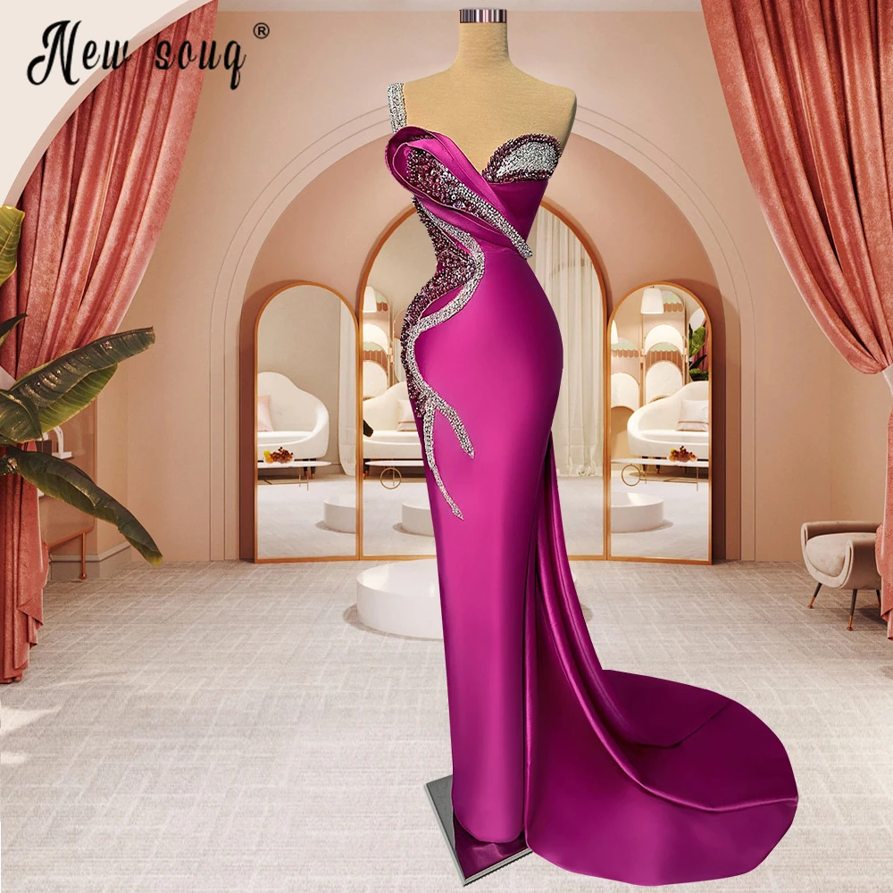 

Elegant Crystals Magenta Party Dress Sling Sweetheart Mermaid Formal Evening Gowns Vestidos De Noche Long Celebrity Dresses