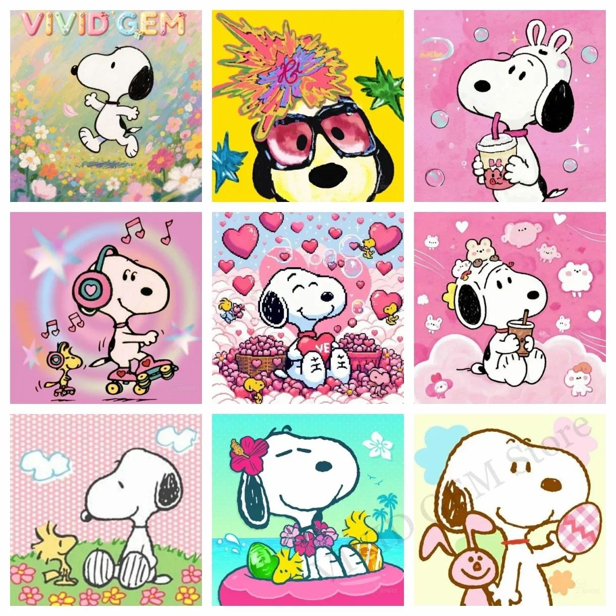 VIVID GEM 2026 New Pink Heart Kawaii Snoopy Diamond Painting Full Drill Cartoon Art DIY Nursery Wall Decor Perfect Gift For Sn